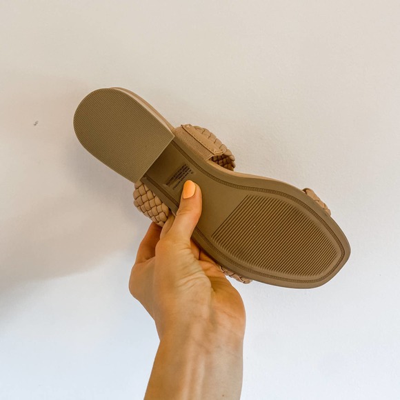 Quilted Padded Beige Block Heel Mules - Picture 7 of 12